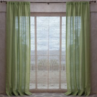 Calyz Leaf Green 100% Linen Gauze Curtain